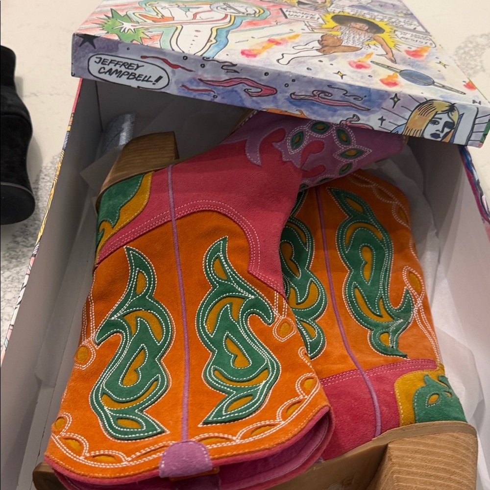 Women's Pink & Orange Embroidered Western Boots - Picture 8 of 10